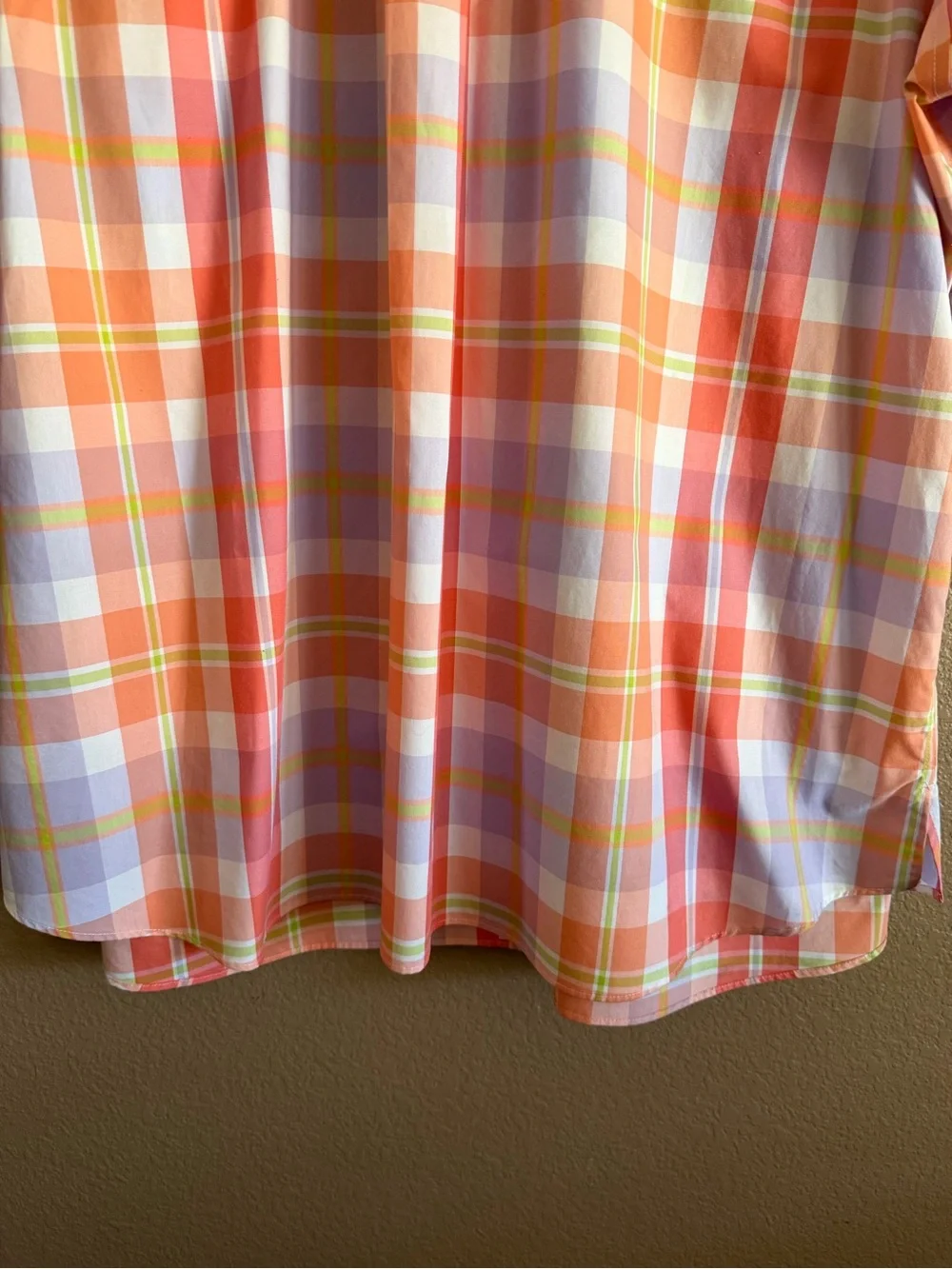 Lands' End Peach, light Purple and White Checkered Button-Down Shirt Size 22W - Picture 9 of 10
